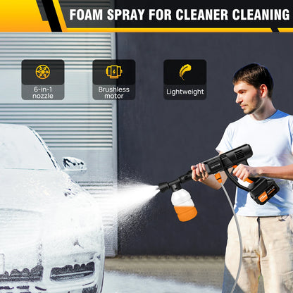21V Water Gun Spray Cleaner Car Washer, 6 in 1 Nozzle, Handheld High Pressure Washer for Car/Floor/Garden Cleaning and Watering