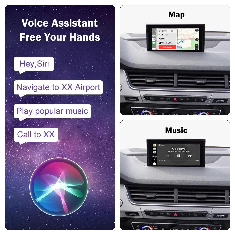 Road Top Wireless CarPlay for Audi Q7 2016-2019, Android Auto Interface Mirror Link AirPlay Bluetooth USB Player Camera