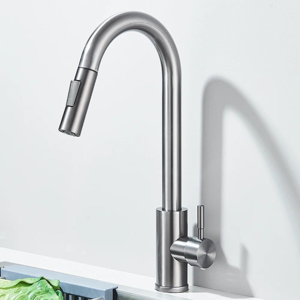 Pull Down Kitchen Sink Faucet Pull Out Two Function Single Handle Hot and Cold Water Mixer Taps Deck Mounted