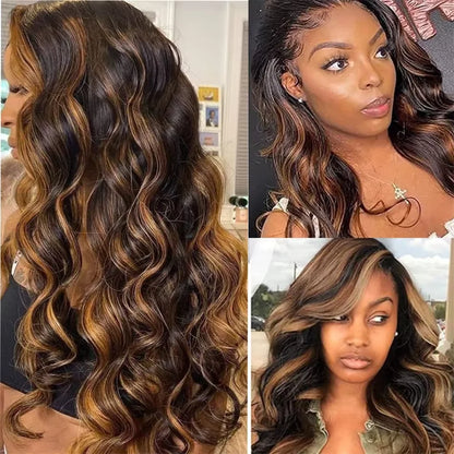 FB 30 Highlight Ombre Body Wave Black Brown Colored 40 46 Inches Front Wigs 13x4 13x6 HD Lace 100% Human Long Hair Frontal Wig