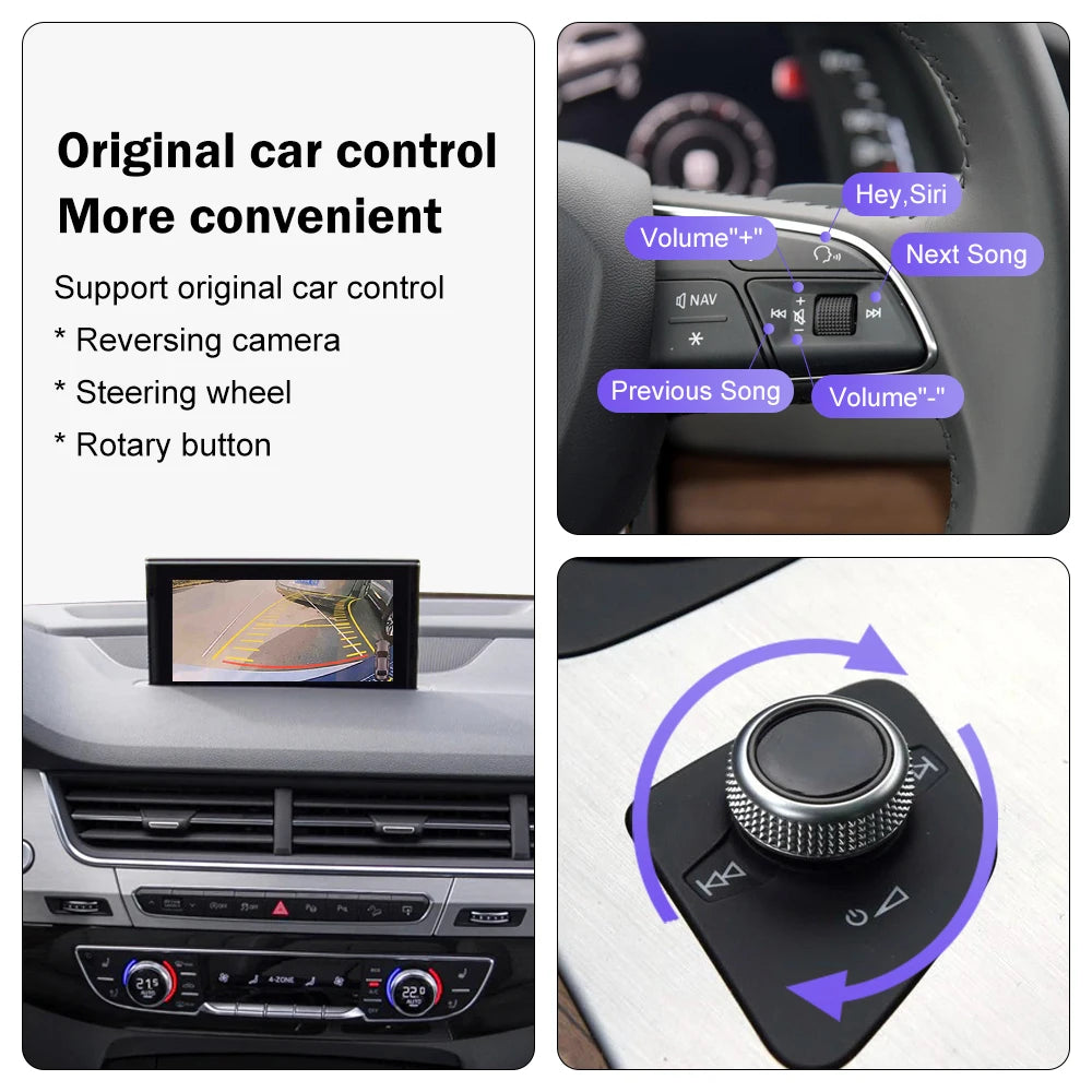 Road Top Wireless CarPlay for Audi Q7 2016-2019, Android Auto Interface Mirror Link AirPlay Bluetooth USB Player Camera