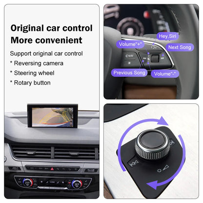 Road Top Wireless CarPlay for Audi Q7 2016-2019, Android Auto Interface Mirror Link AirPlay Bluetooth USB Player Camera