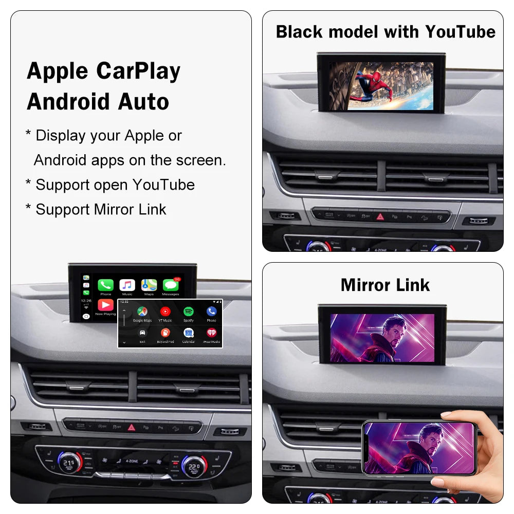 Road Top Wireless CarPlay for Audi Q7 2016-2019, Android Auto Interface Mirror Link AirPlay Bluetooth USB Player Camera