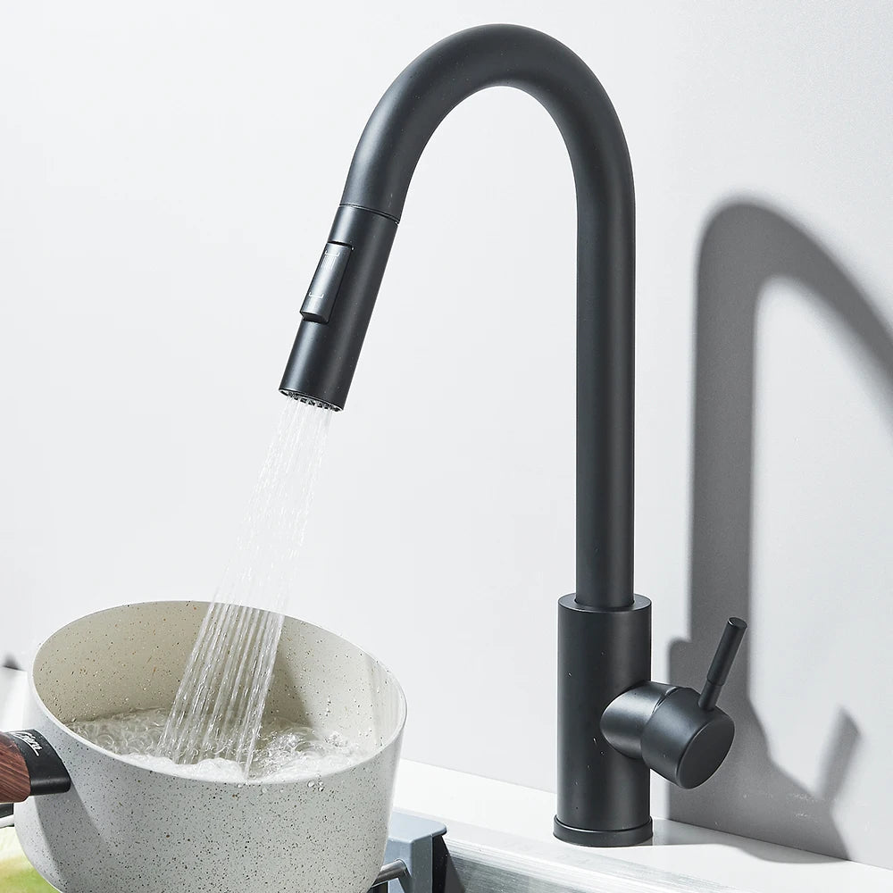 Pull Down Kitchen Sink Faucet Pull Out Two Function Single Handle Hot and Cold Water Mixer Taps Deck Mounted