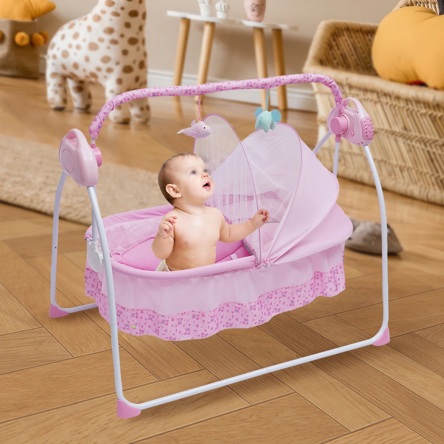 Baby Cradle Swing with Remote Control 5 Speed Adjustable, Bluetooth Music, Timer, Foldable Design for Newborns 0-18M, Max 55lbs