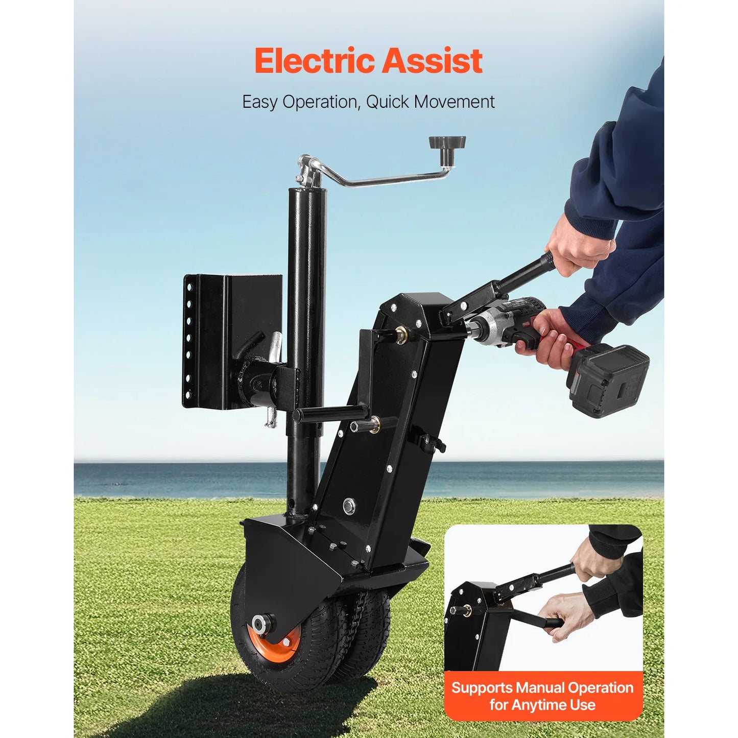 SucceBuy 500lbs Tongue Boat Trailer Dolly 13-23.2in Height Adjustable Manual or Electric Wrench Drive RVs Mover for Cargo Moving