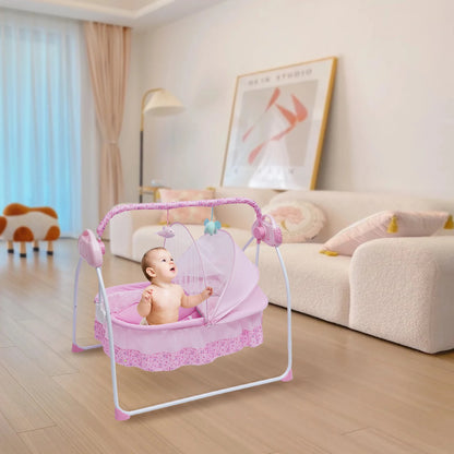 Baby Cradle Swing with Remote Control 5 Speed Adjustable, Bluetooth Music, Timer, Foldable Design for Newborns 0-18M, Max 55lbs