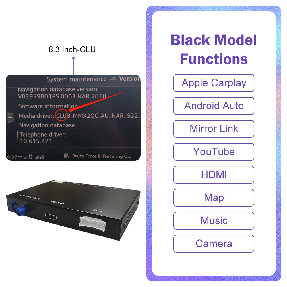 Road Top Wireless CarPlay for Audi Q7 2016-2019, Android Auto Interface Mirror Link AirPlay Bluetooth USB Player Camera