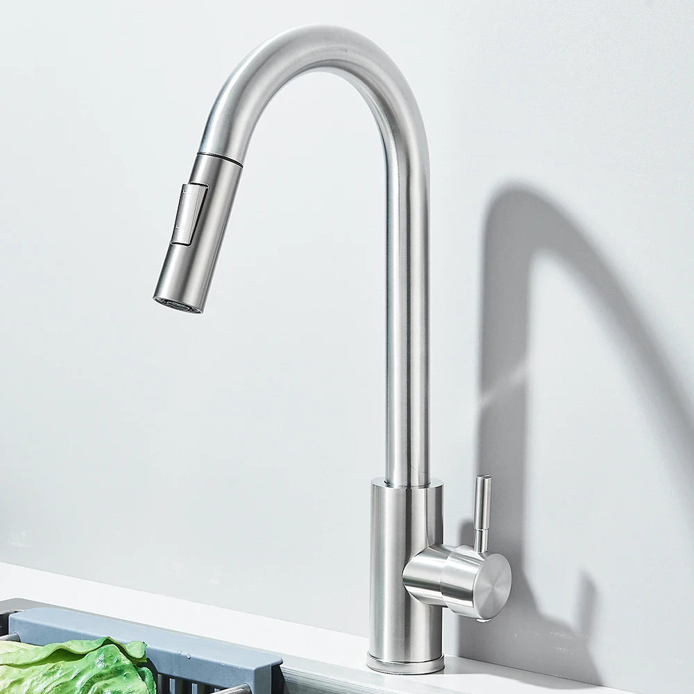 Pull Down Kitchen Sink Faucet Pull Out Two Function Single Handle Hot and Cold Water Mixer Taps Deck Mounted