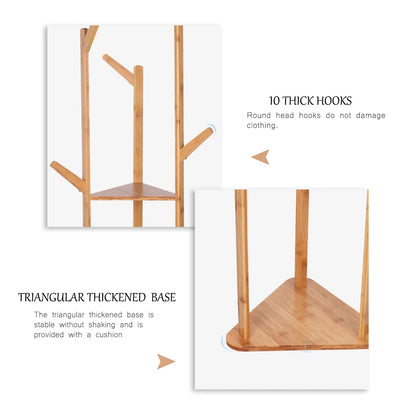 Wooden Coat Hat Hanger Stand 10 Hooks Floor Standing Clothes Bags Umbrella Rack Tree Hanger Bag Hat Hook Holder
